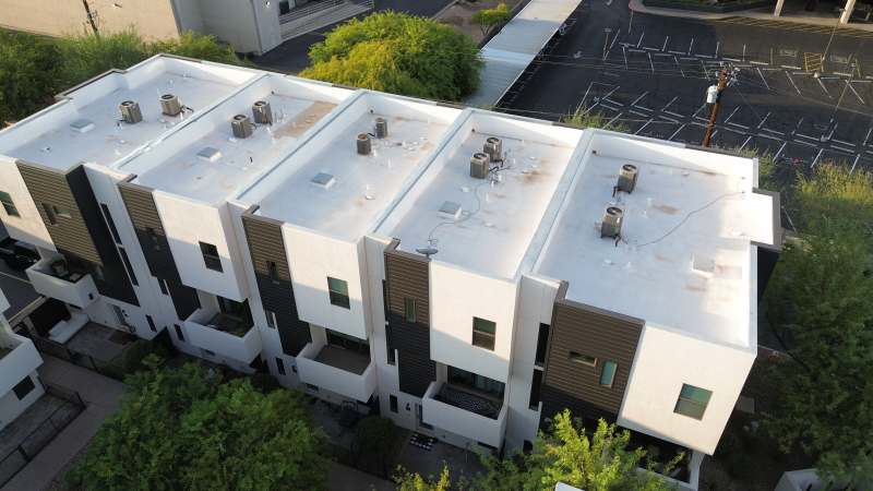 Aerial view of flat roof condos and apartments in Arizona