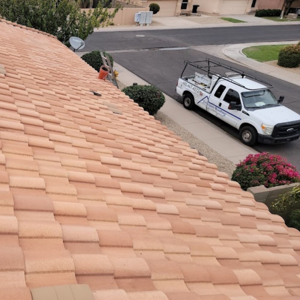 Roofing truck with tile materials for Arizona tile roof repair